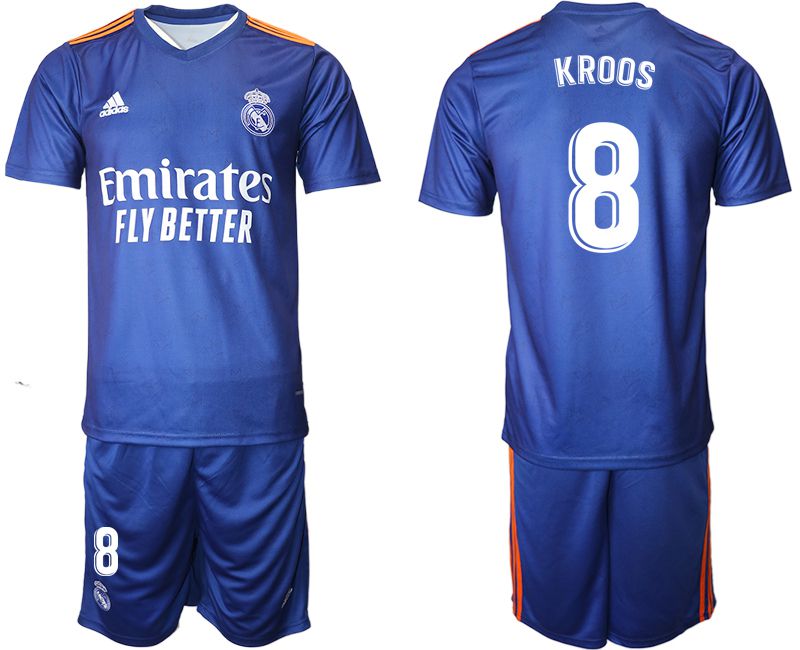 Men 2021-2022 Club Real Madrid away blue #8 Adidas Soccer Jersey->real madrid jersey->Soccer Club Jersey